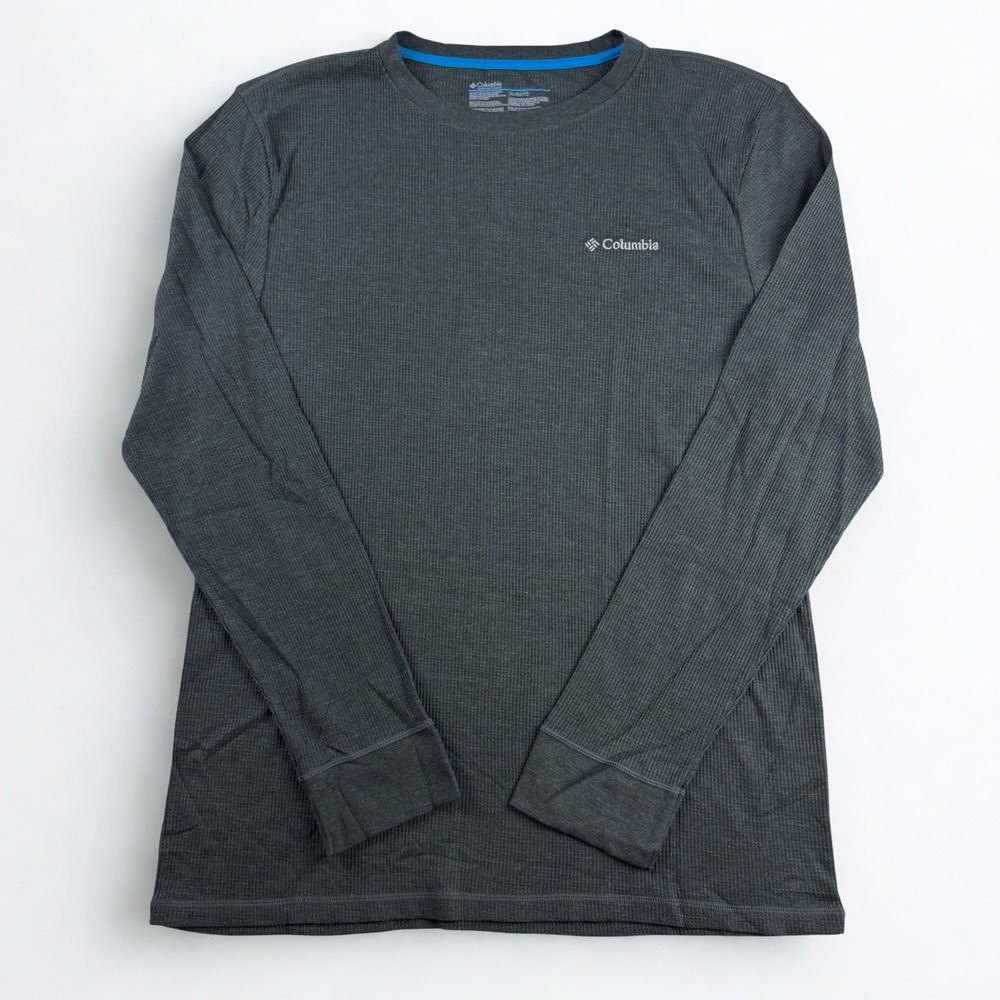 Columbia Waffle Knit Thermal Shirt Mens XL Gray Long Sleeve Crewneck Logo Trek - Picture 1 of 5